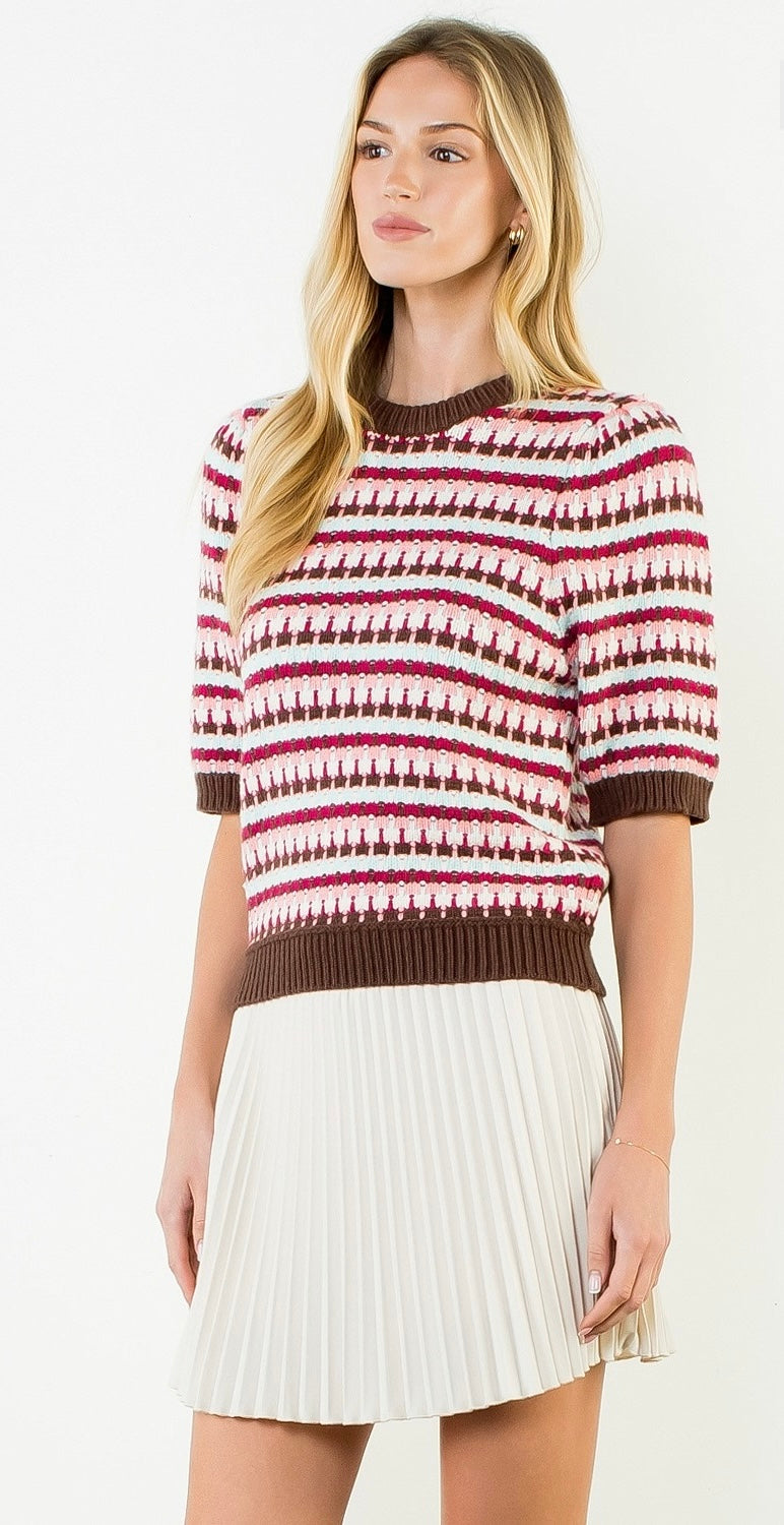 Short Sleeve Knitted Top | Brown