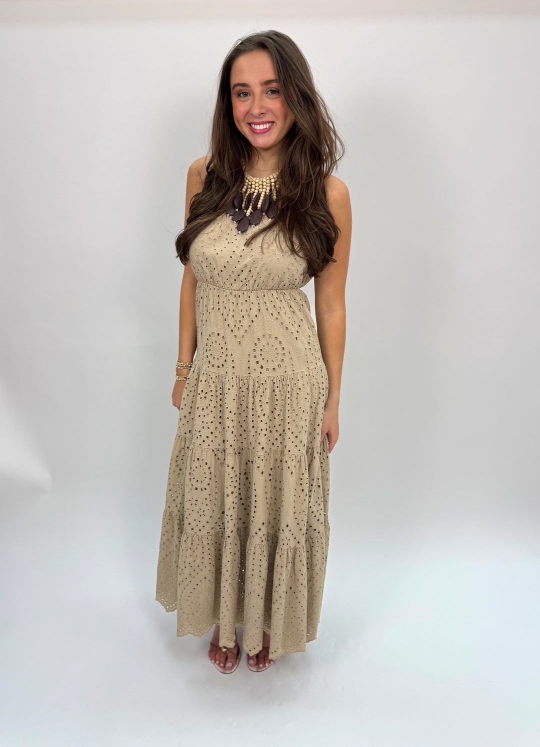 Strapless Eyelet Tiered Dress