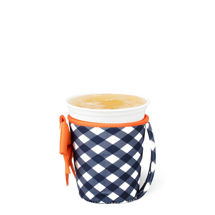 Gameday Gingham Navy + Orange Iced Cup Coolie (Small)