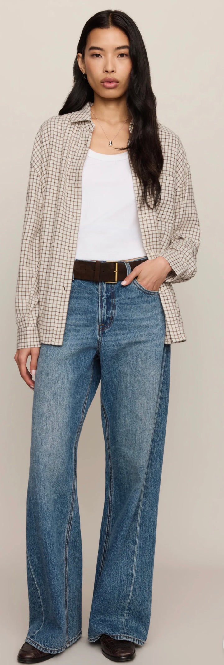 River Plaid Button Up | Frosted Pearl
