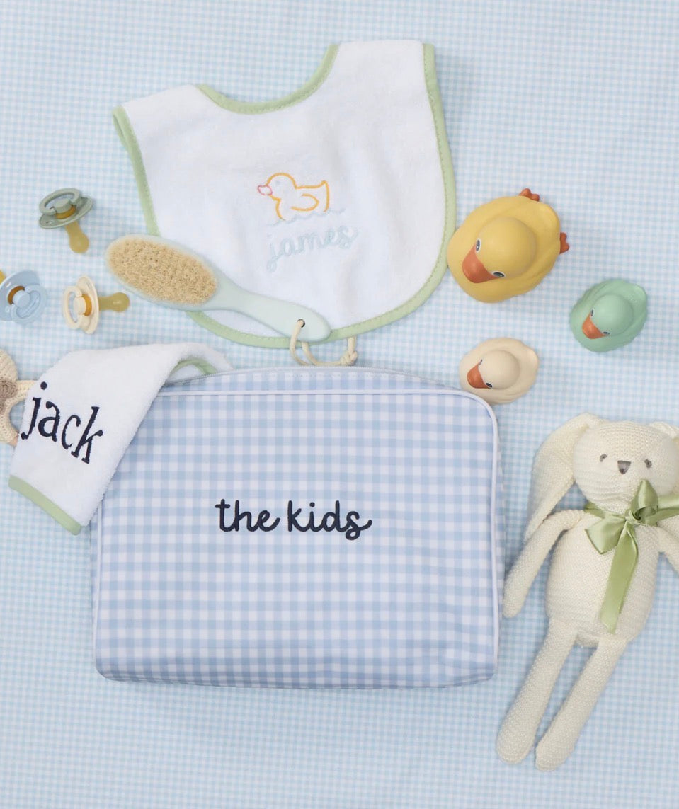 Large Patterned Toiletry Bag | Light Blue Gingham