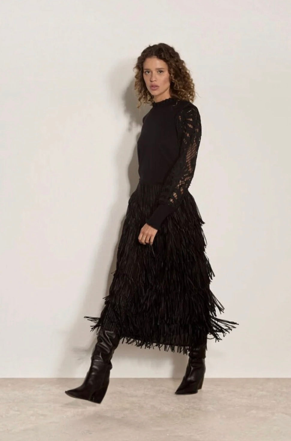Guipure Lace &amp; Mesh Arm Jumper