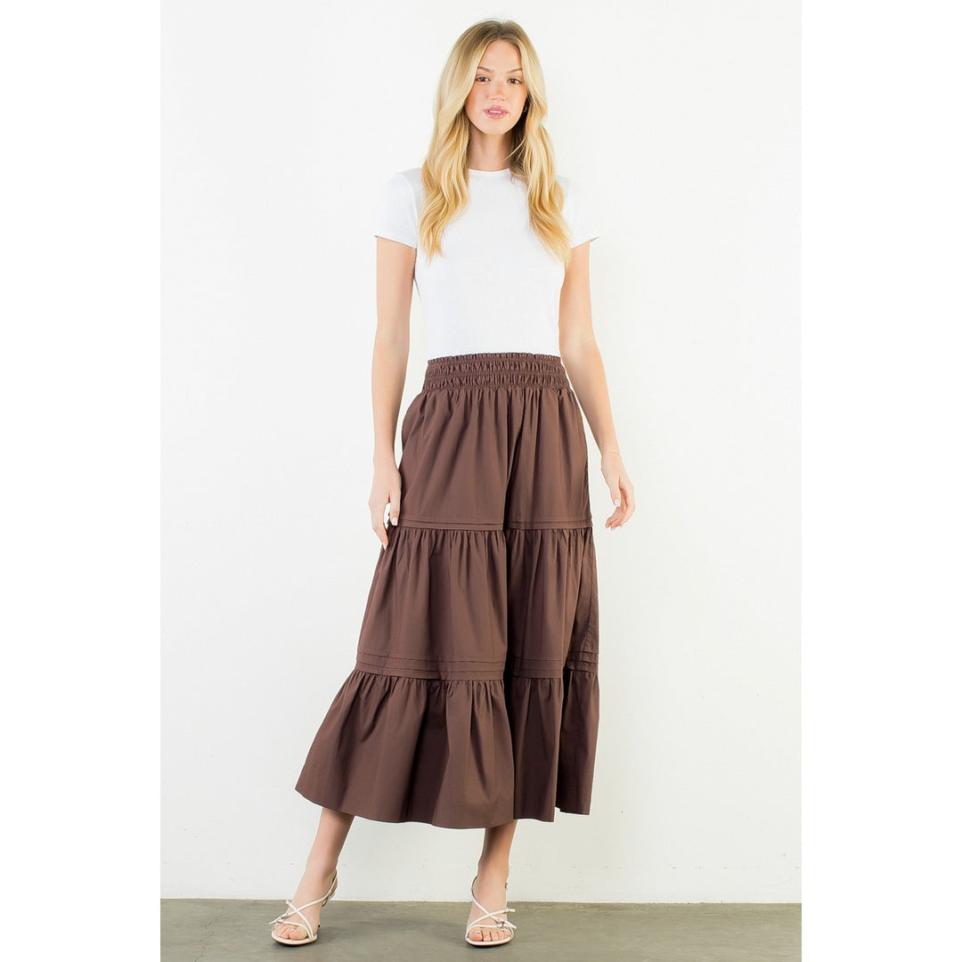 Long Tiered Skirt | Brown