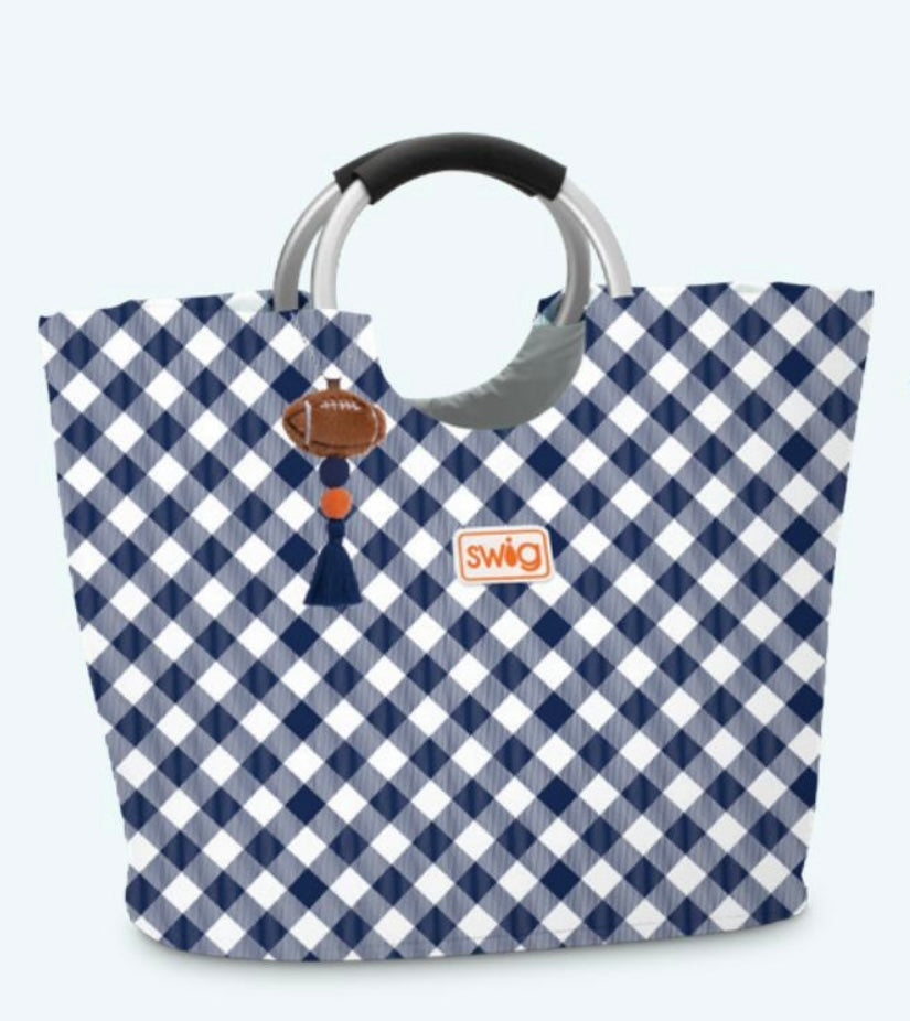 Swig Life Gameday Gingham Navy + Orange Loopi Tote Bag
