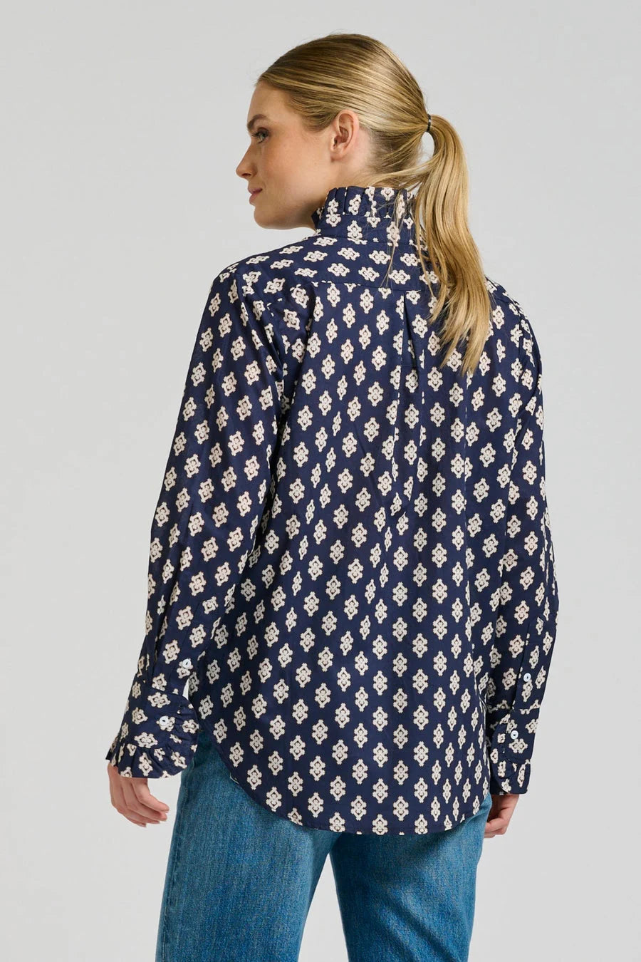 Olivia Classic Frill Collar Shirt | Navy Double Diamond