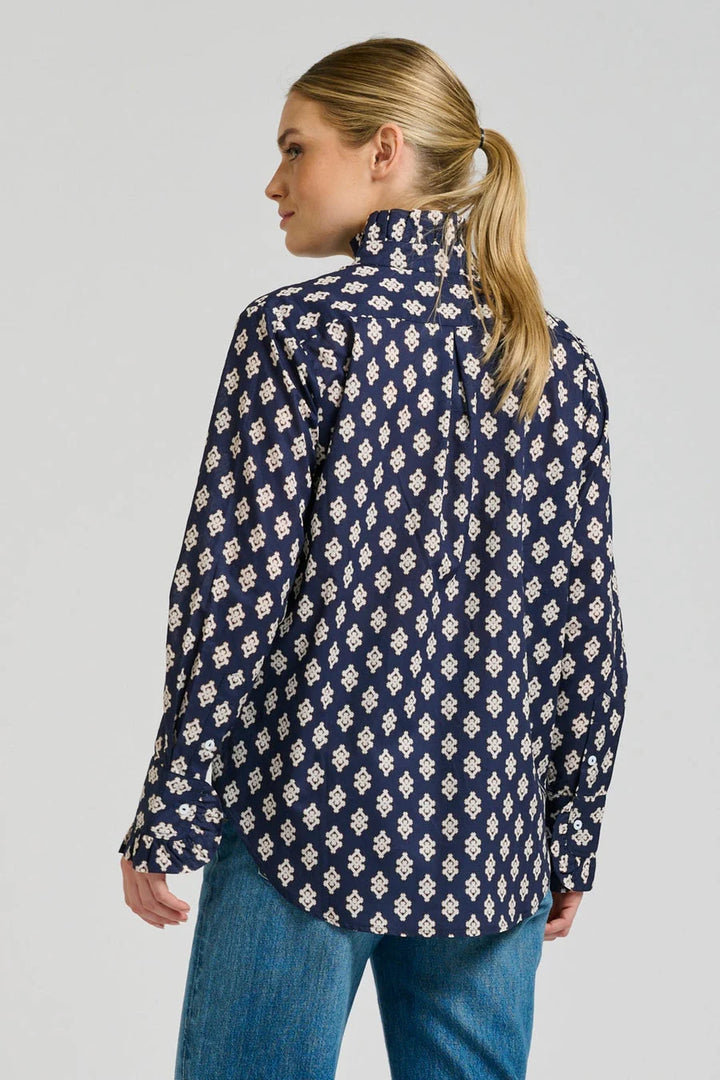 Olivia Classic Frill Collar Shirt | Navy Double Diamond