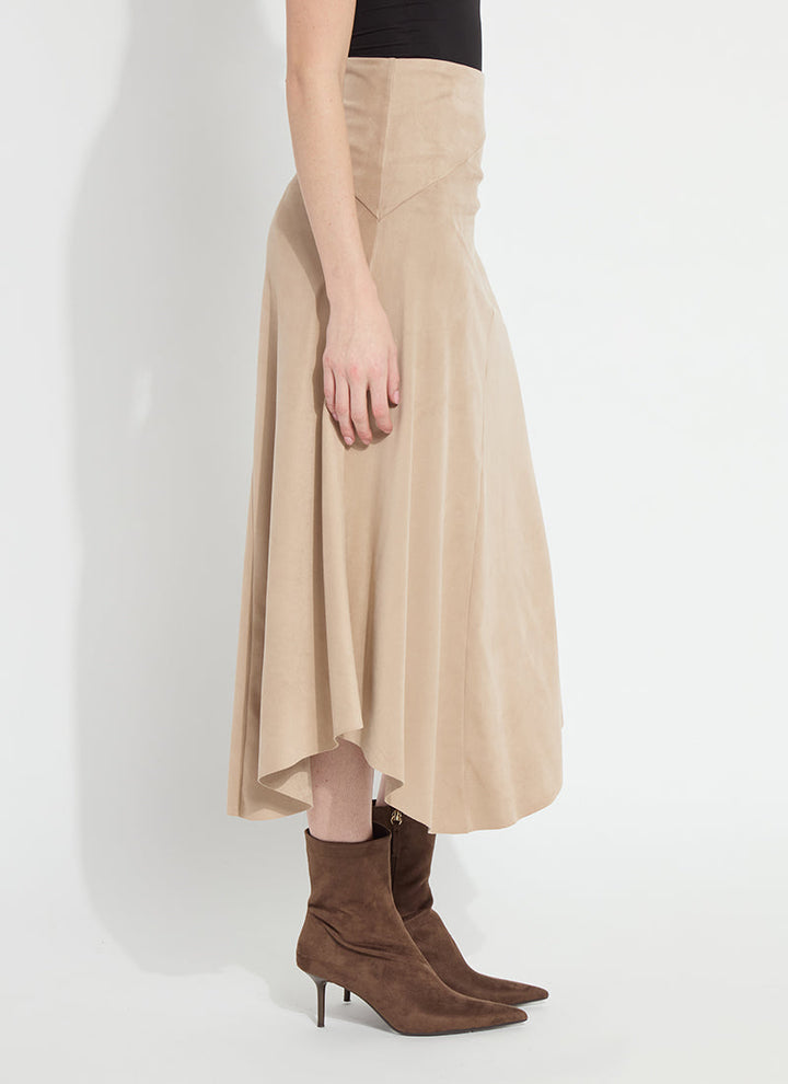 Azalea Asymmetric Hem Vegan Suede Skirt | Salted Caramel