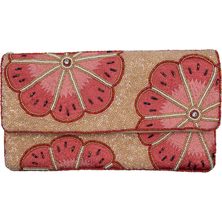 Coral Pink Floral Beaded Clutch