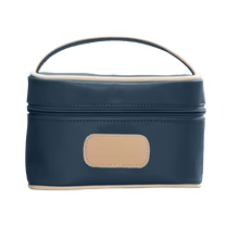Jon Hart Mini Makeup Case | Navy Coated Canvas - "Makeup" Text