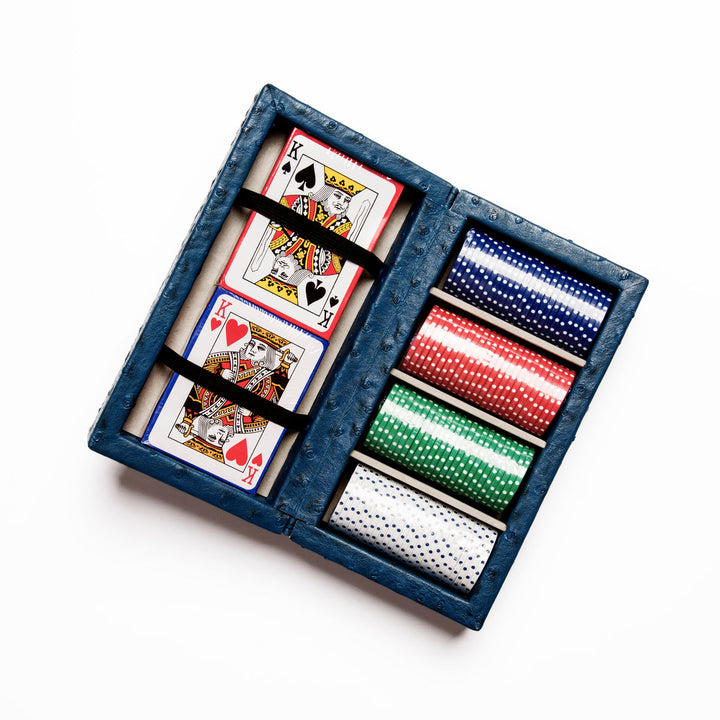 Brouk &amp; Co Poker Set | Blue Ostrich Leather