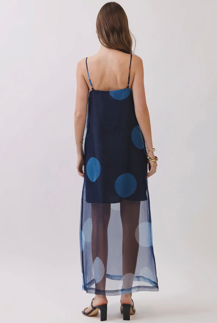 Polka Dot Sheer Overlay Maxi Dress | Navy