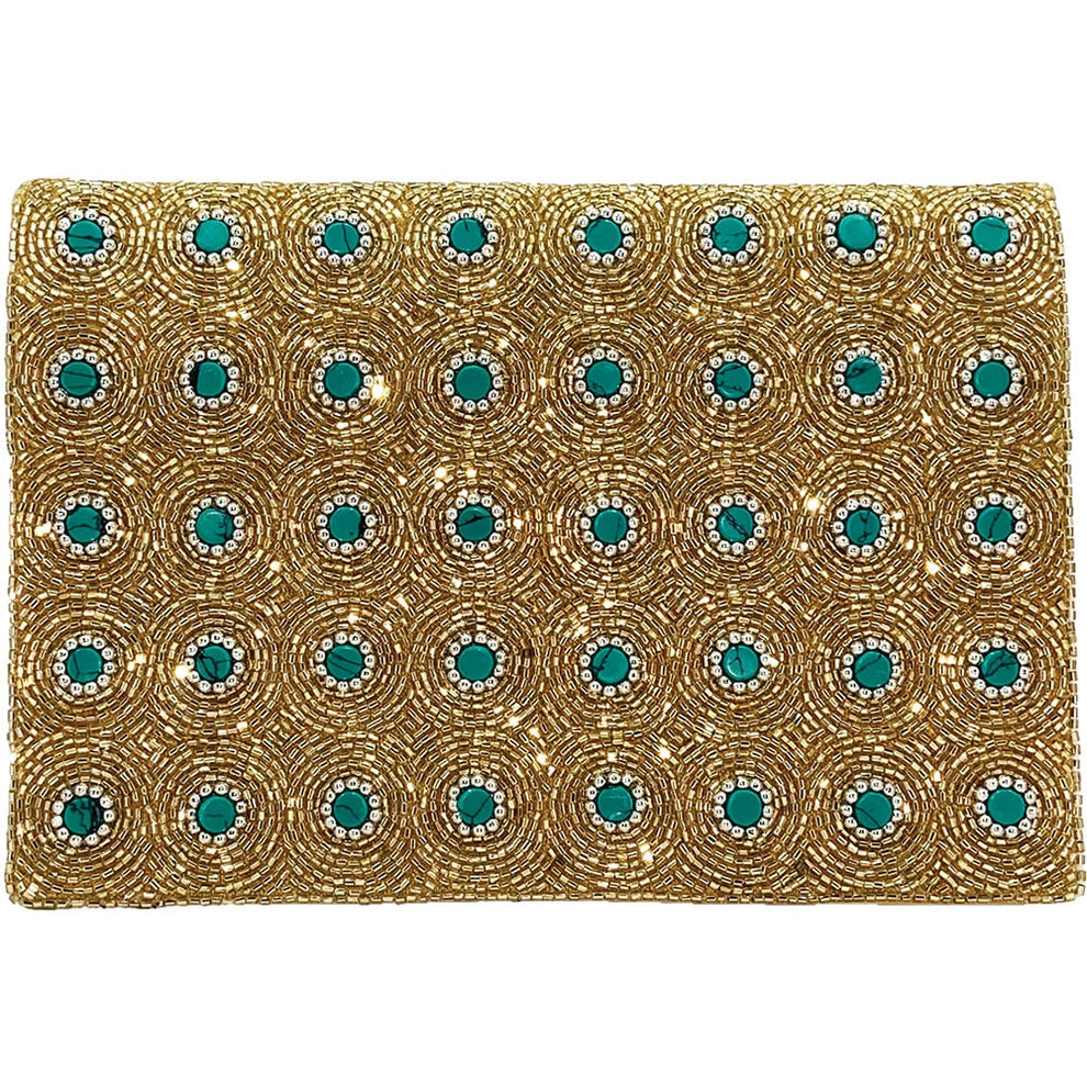 La Chic Designs Gold Swirl With Turquoise Stones Clutch