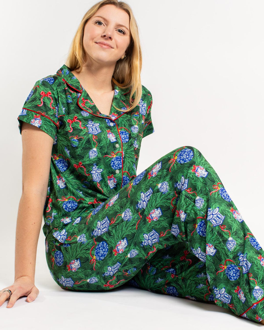 Spruce It Up Short Sleeve Button Up Sleep Shirt | Green &amp; Multi