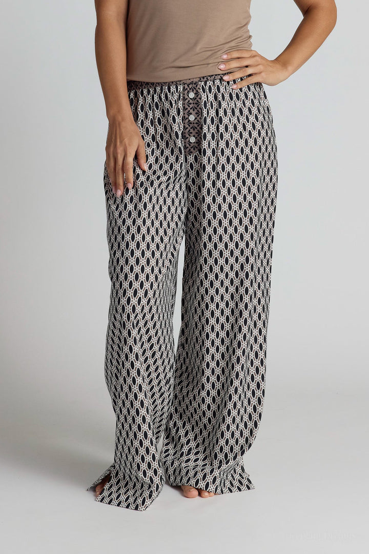 Faceplant Dreams Cotton Printed Pants | Black and Taupe