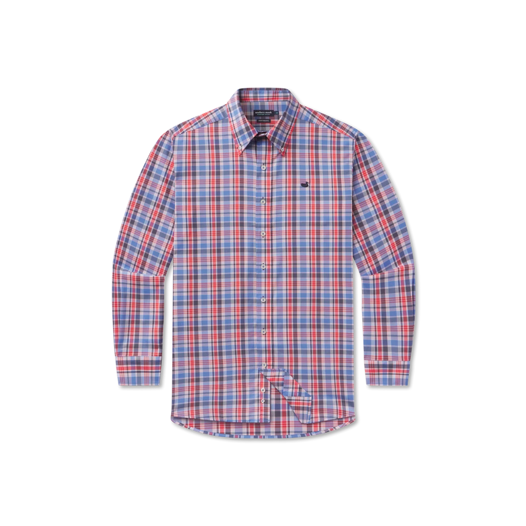 Franklin Plaid Performance Dress Shirt | Navy/Red