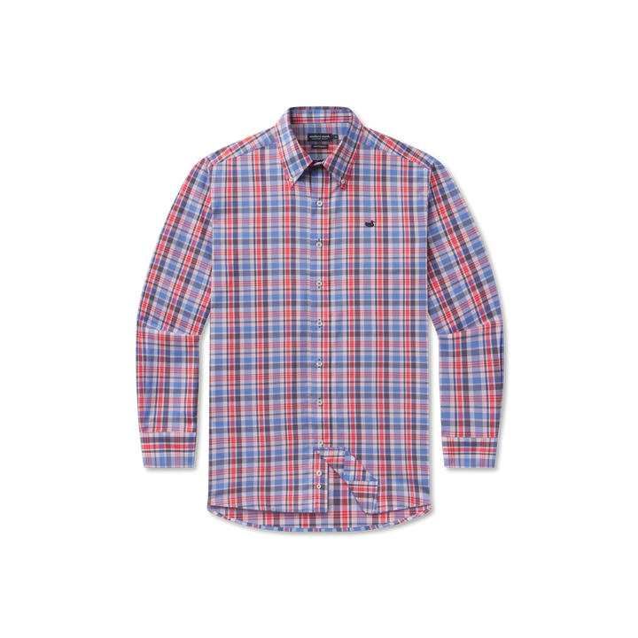 Franklin Plaid Performance Dress Shirt | Navy/Red