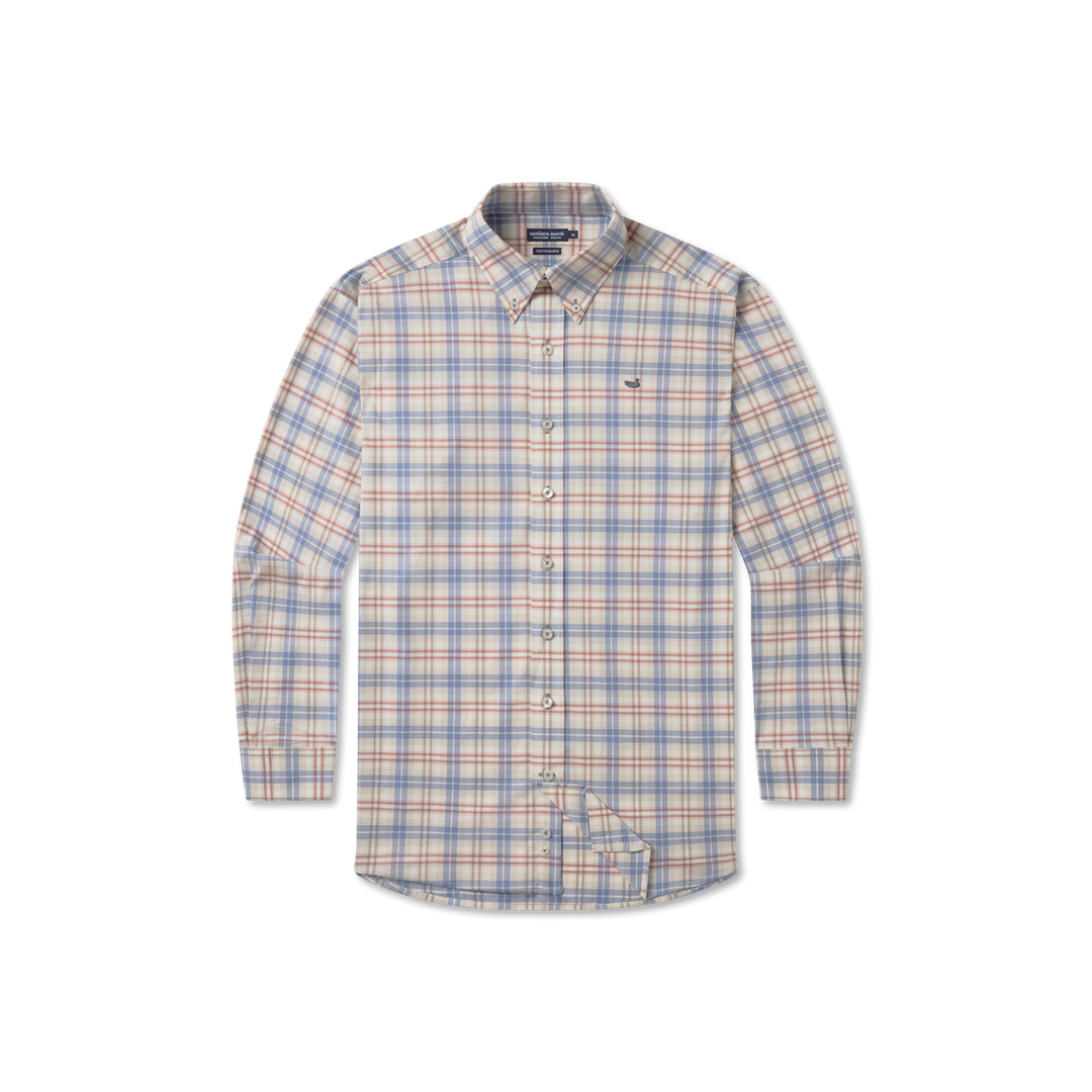 Highlands Lattice Performance Dress Shirt | Slate &amp; Burnt Taupe