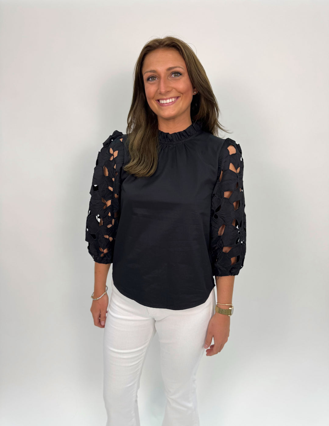 Eyelet Detail Long Sleeve Top