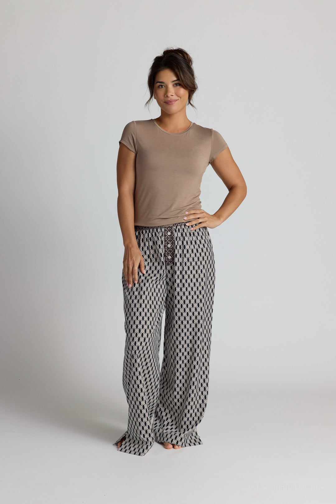 Cotton Printed Pants | Black and Taupe
