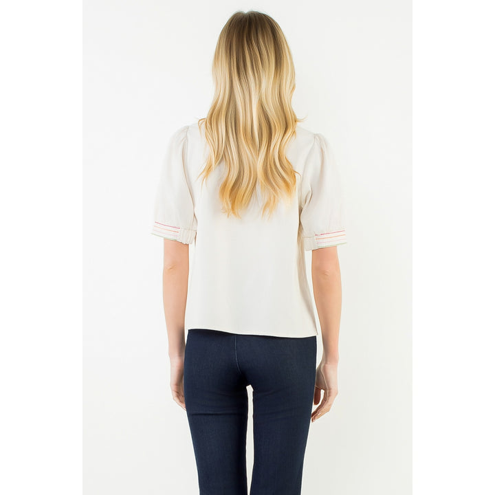 Puff Sleeve Floral Embroidery Top | Cream