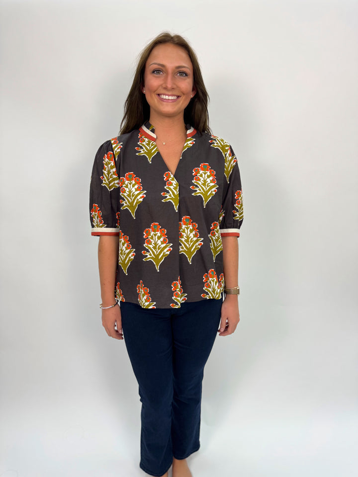 Short Sleeve Floral Detail Top