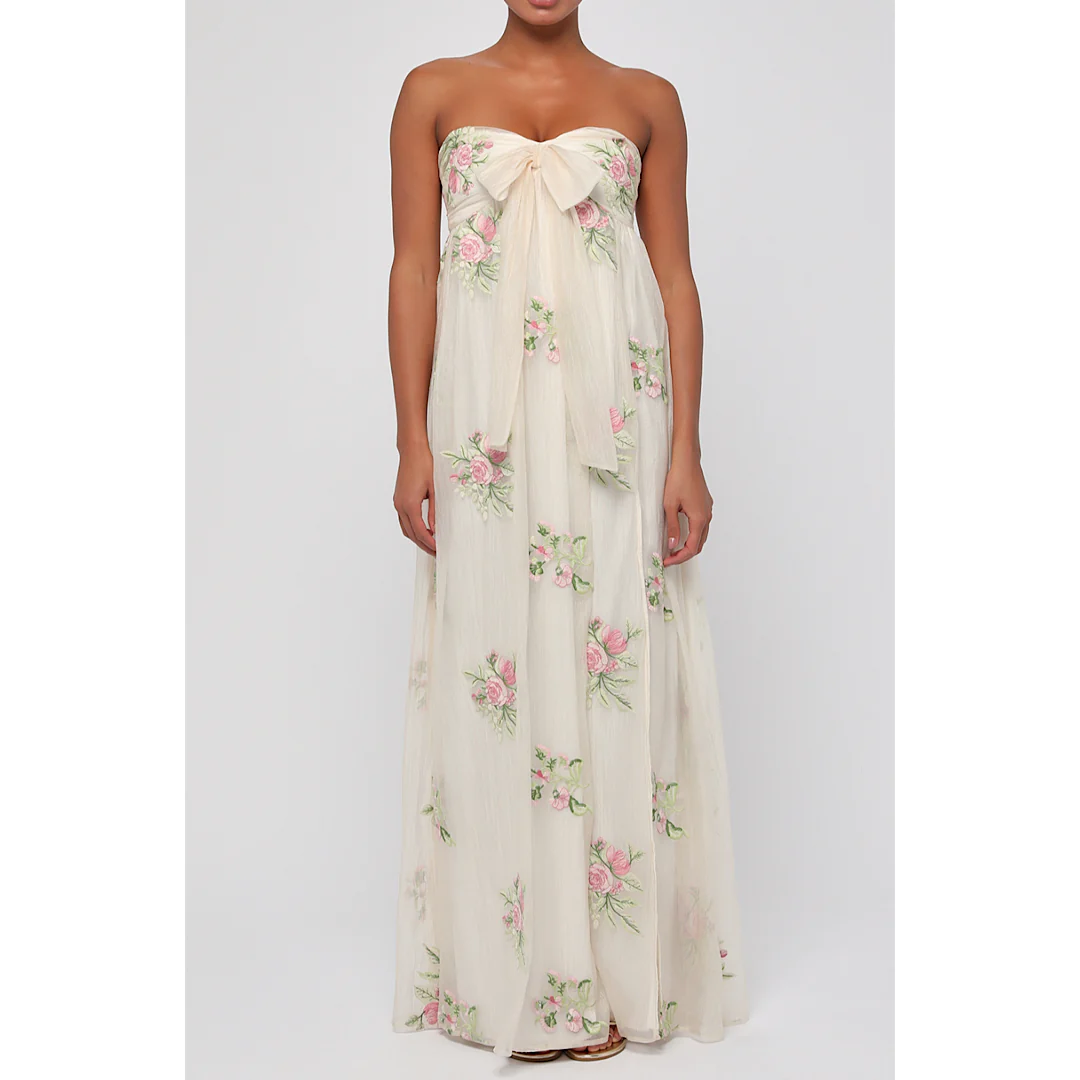 Fiona Floral Embroidery Strapless Dress