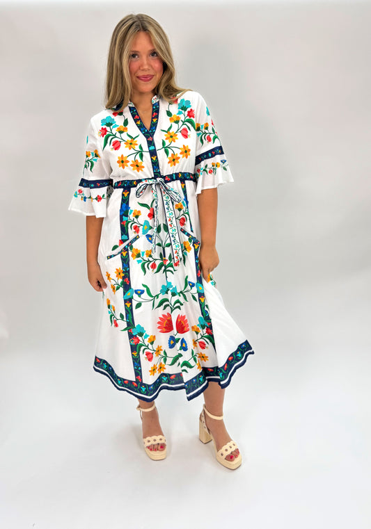 Cape Midi Dress Fiore White Placement