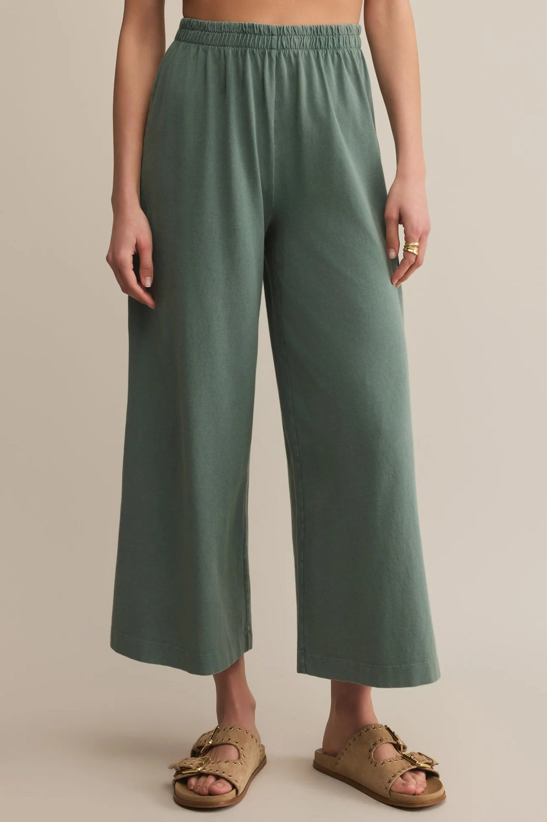 Z Supply Scout Jersey Crop Flare Pant Emerald Cove 