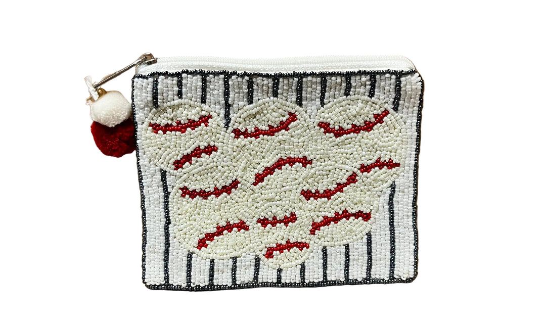 La Chic Baseballs Beaded Coin Pouch