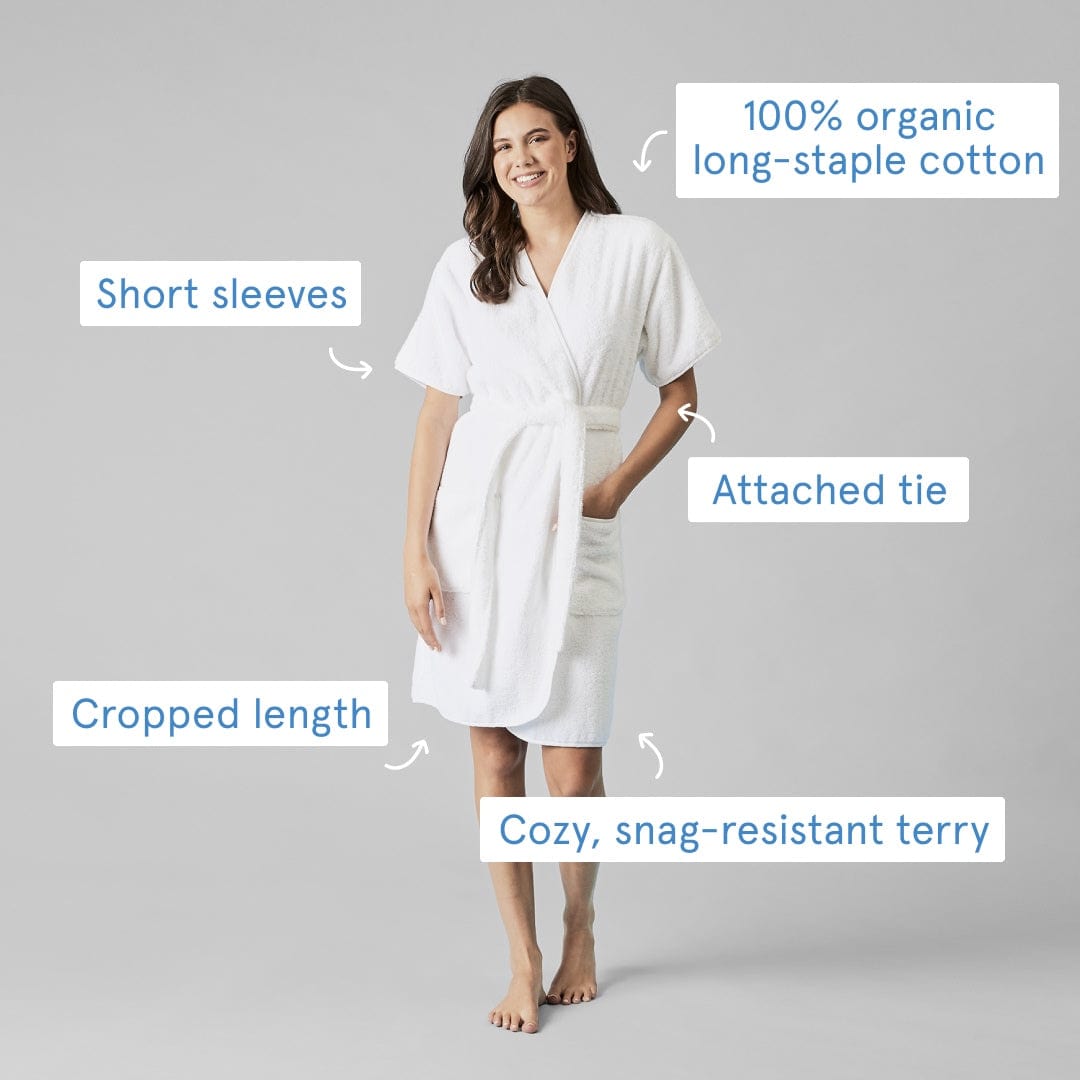 Women’s Short Signature Robe | White on White