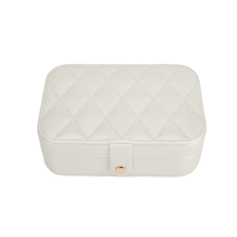 Leah Quilted Travel Jewelry Organizer | Pearl White