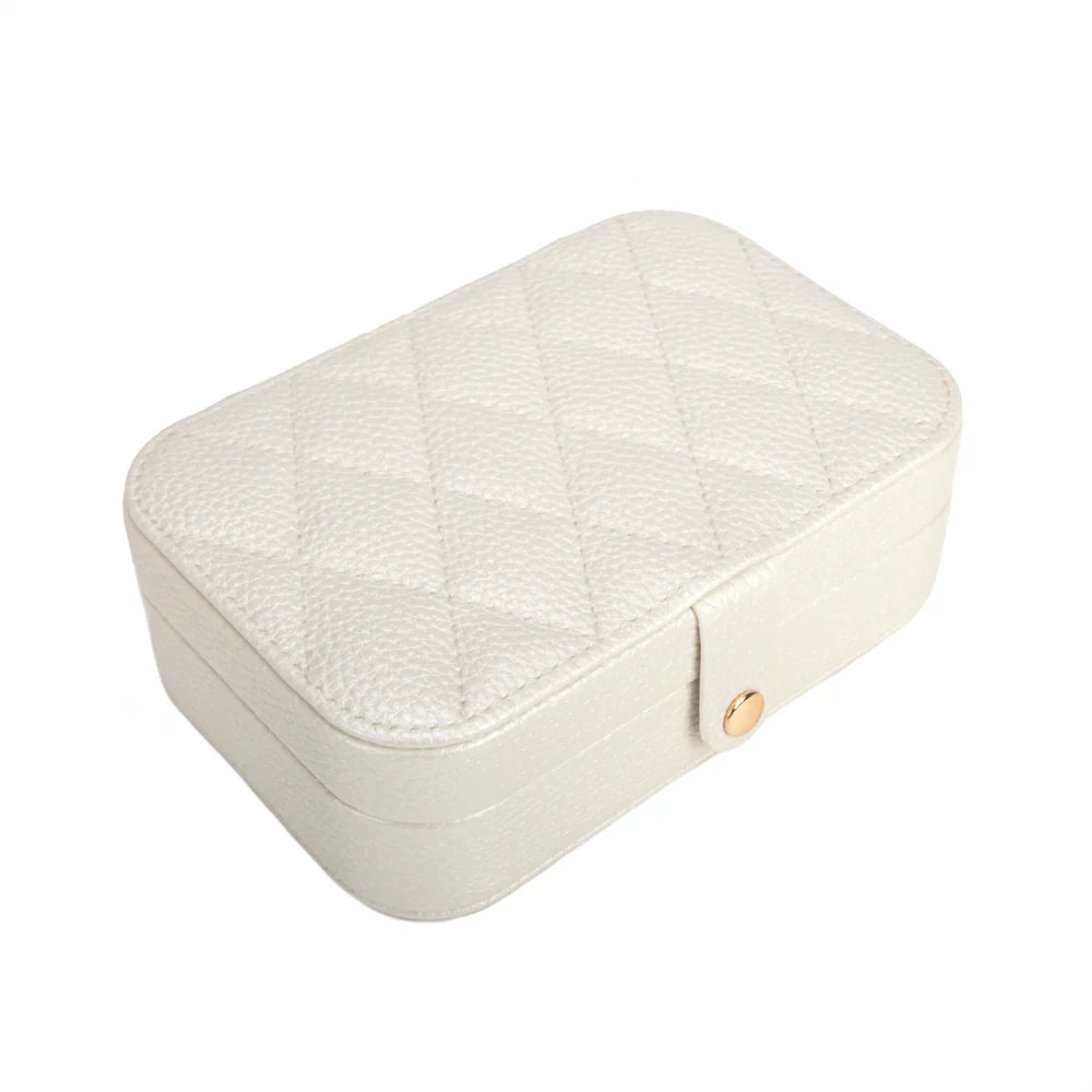Leah Quilted Travel Jewelry Organizer | Pearl White