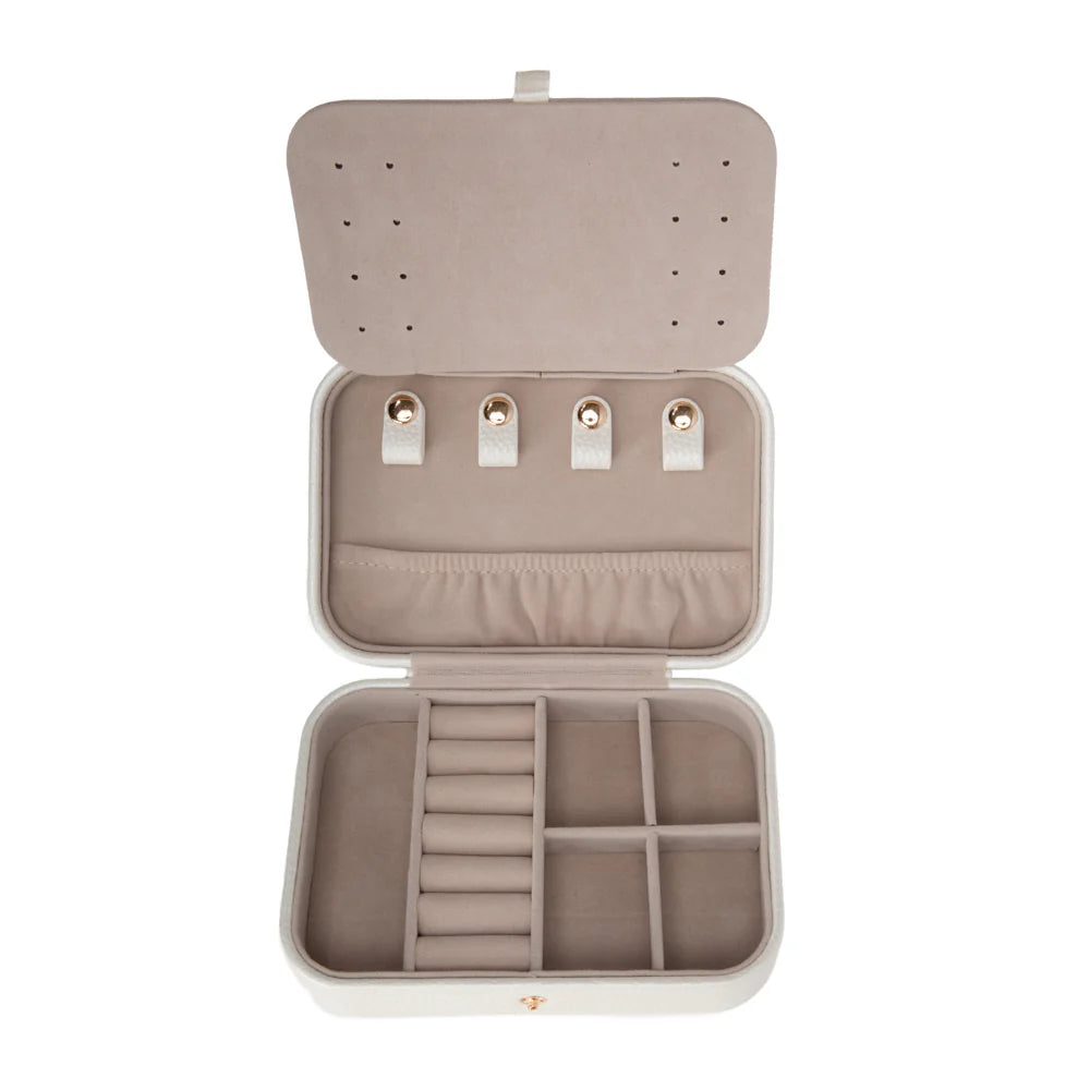 Leah Quilted Travel Jewelry Organizer | Pearl White