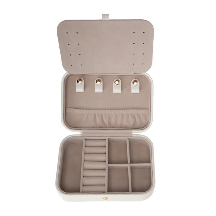 Leah Quilted Travel Jewelry Organizer | Pearl White