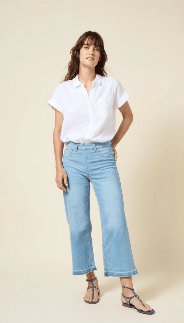 Premium Denim Frances Wide Leg Crop | Authentic Bleached Blue