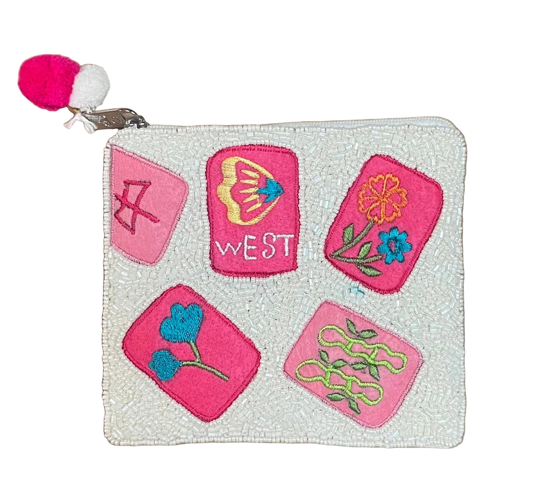 La Chic Mahjong Pieces Embroidered and Beaded Coin Pouch