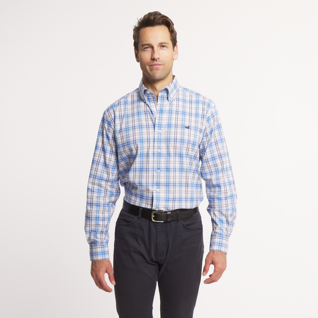 Highlands Lattice Performance Dress Shirt | French Blue &amp; Navy