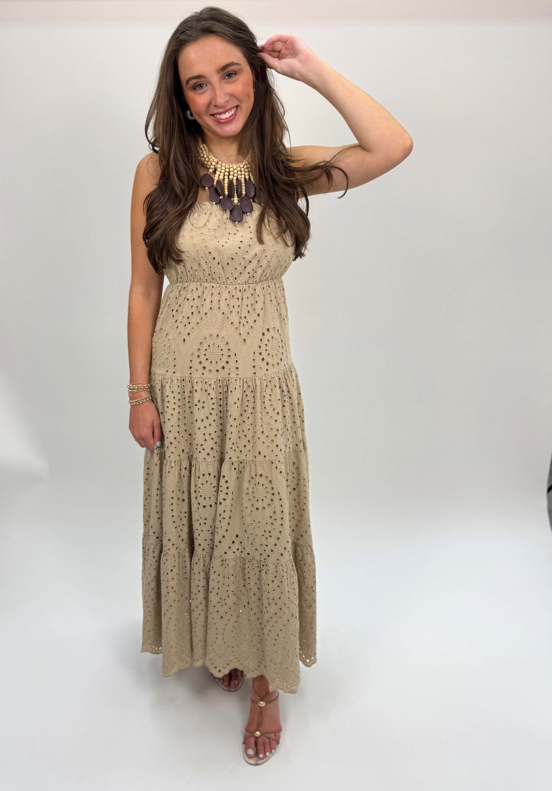 Strapless Eyelet Tiered Dress