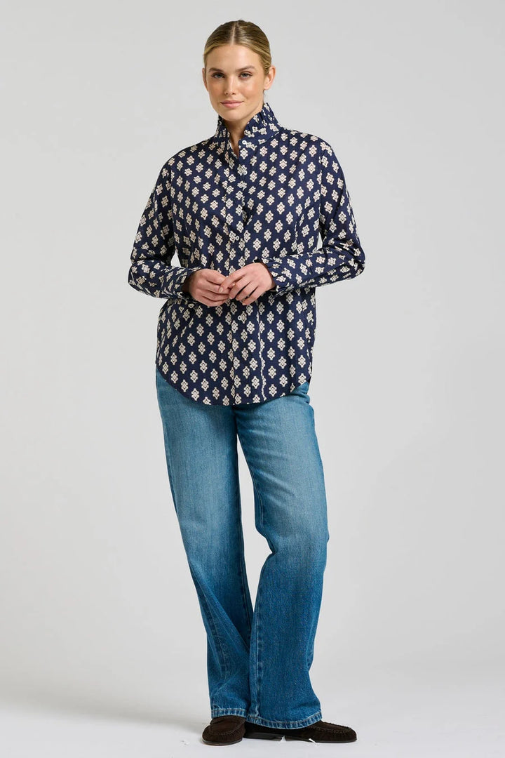 Olivia Classic Frill Collar Shirt | Navy Double Diamond