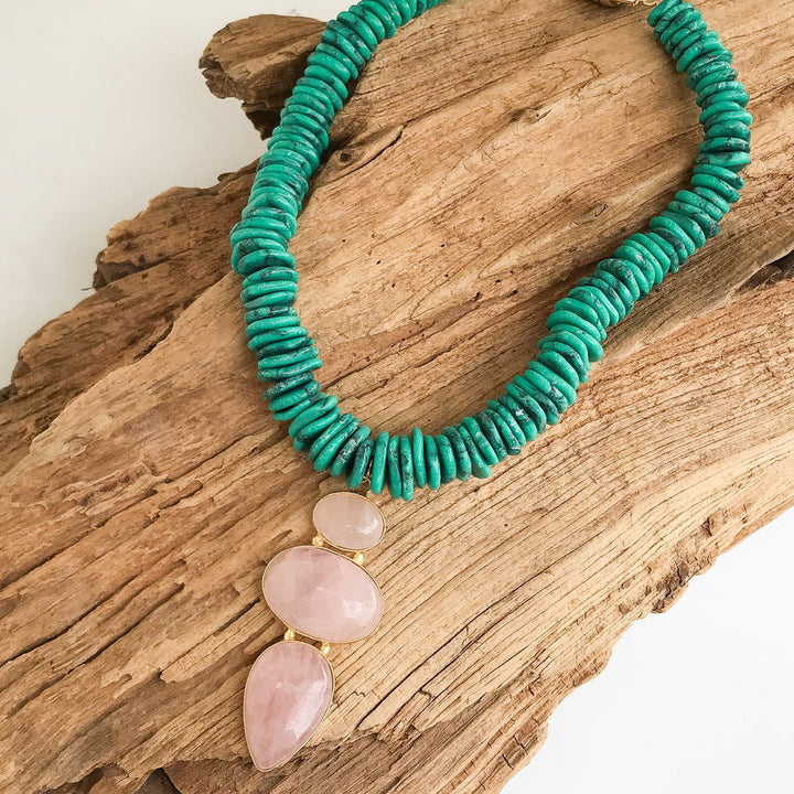 Triple Gemstone Pendant on Gemstone Heishi Necklace