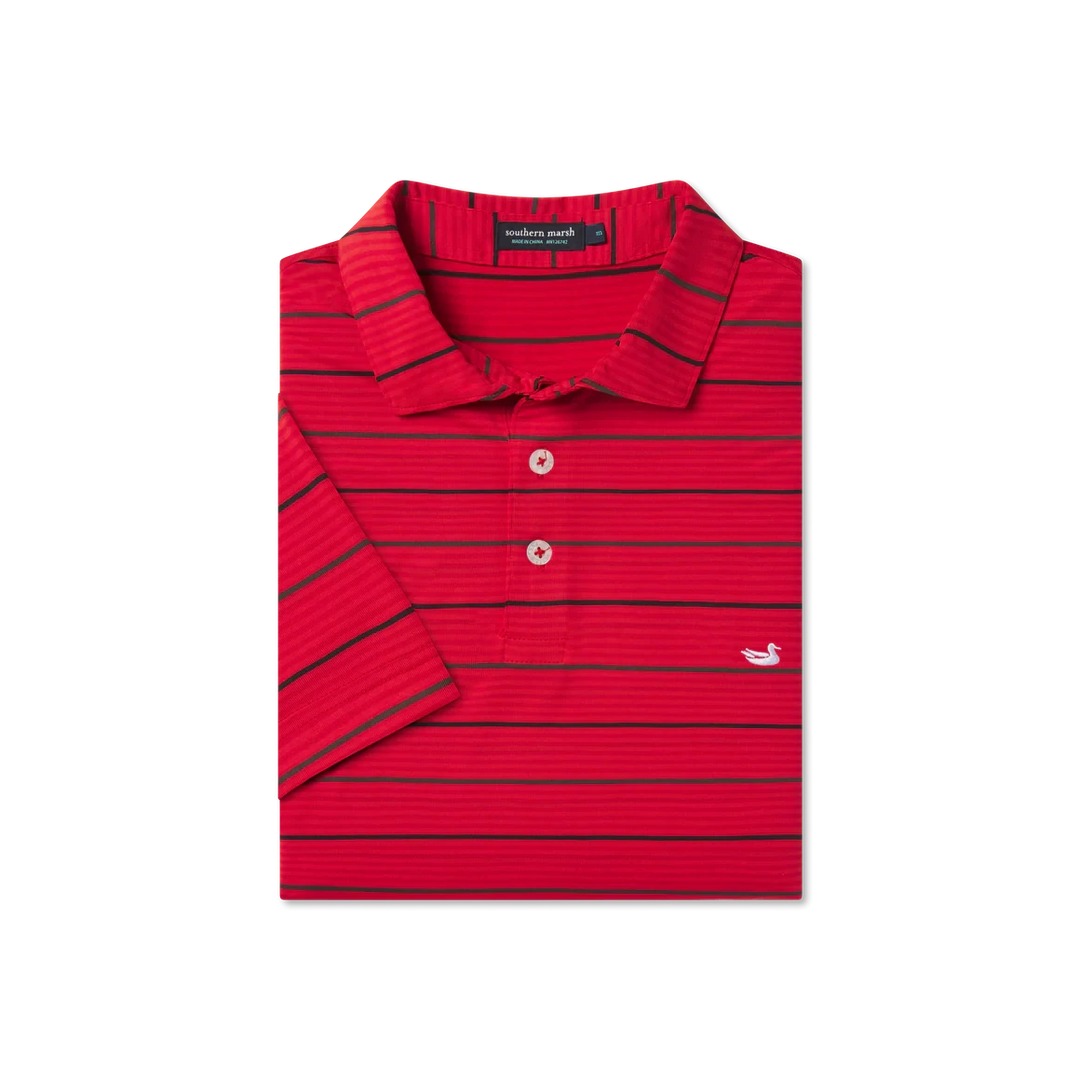 Gridiron Stripe Performance Polo- Red and Charcoal