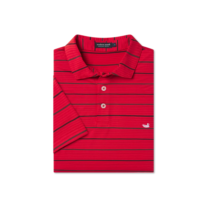 Gridiron Stripe Performance Polo- Red and Charcoal