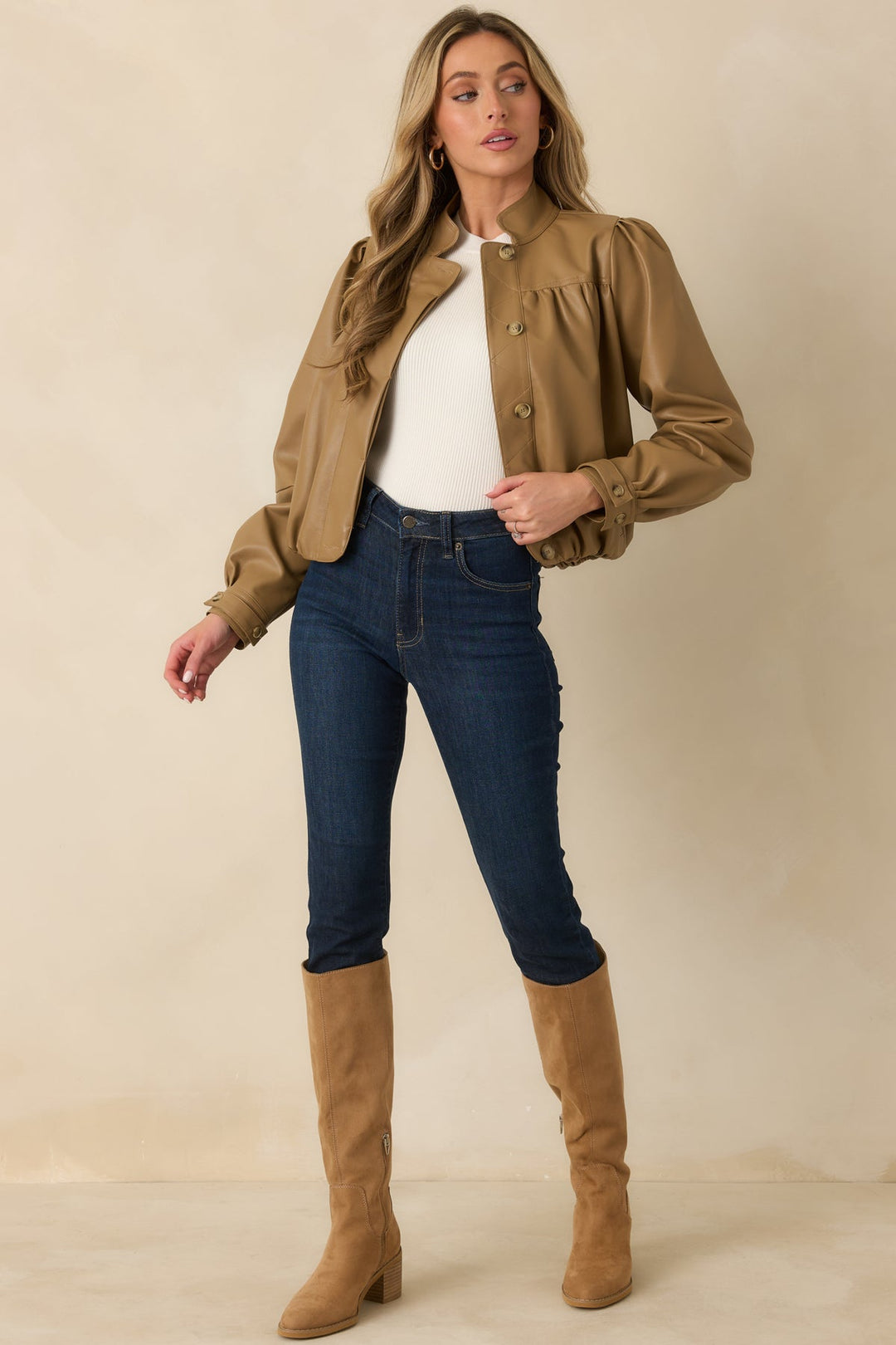 Ashland Vegan Leather Jacket | Caramel