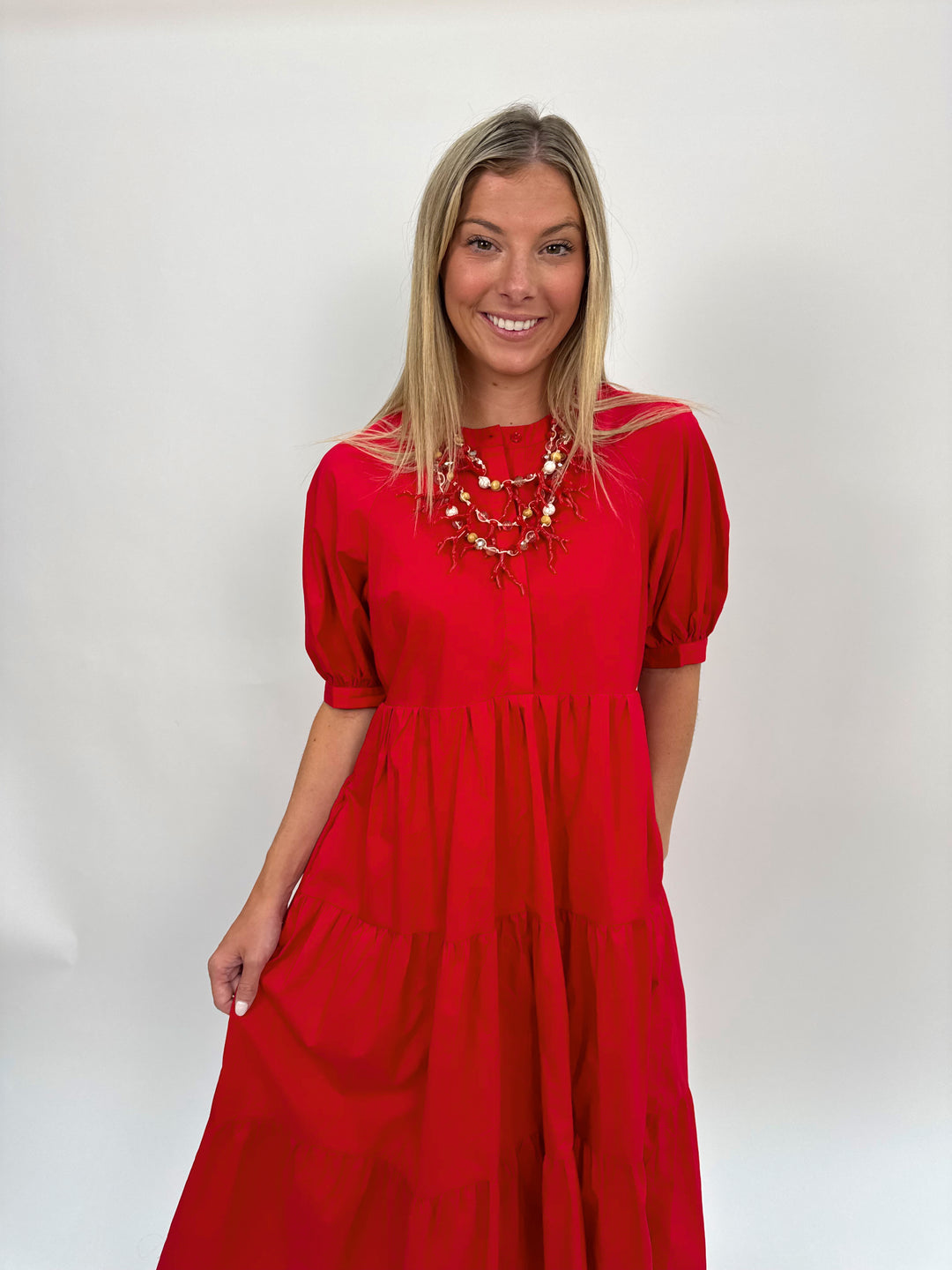 Short Puff Sleeve Midi Dress