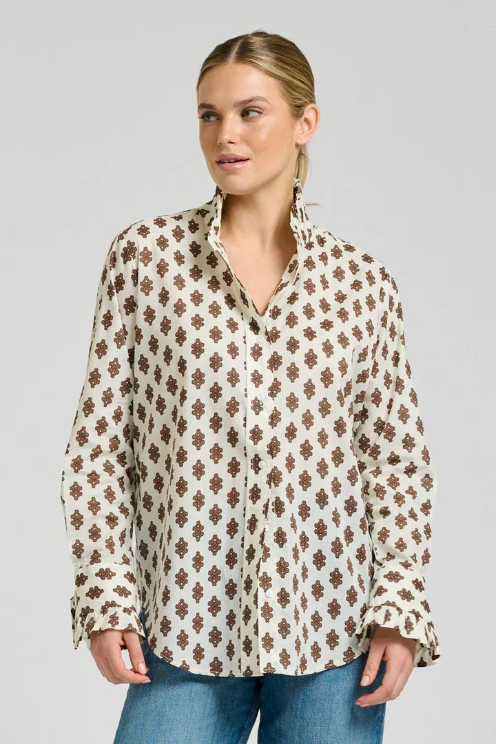 Olivia Classic Frill Collar Shirt | Ivory Diamond Double