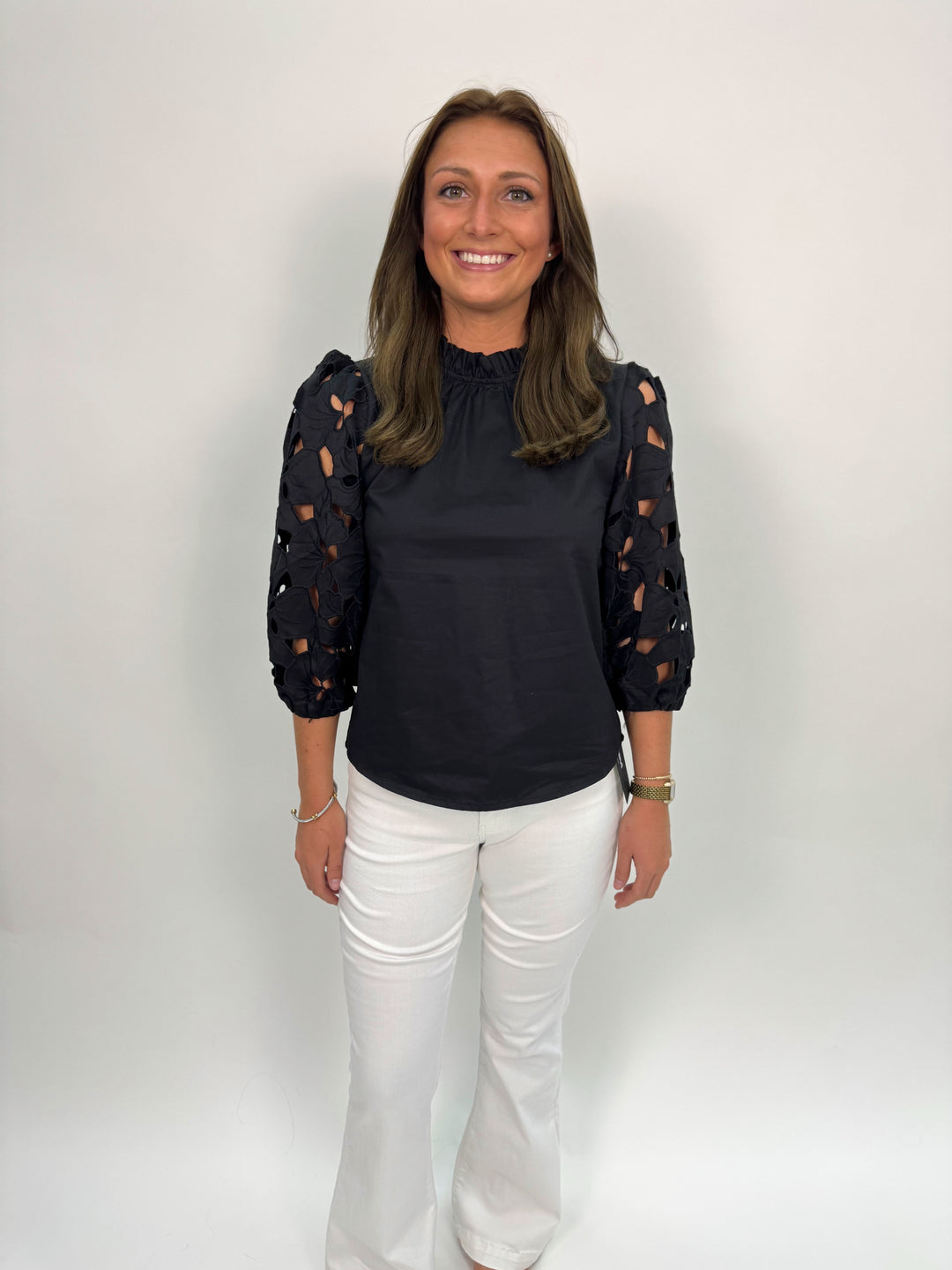 Eyelet Detail Long Sleeve Top