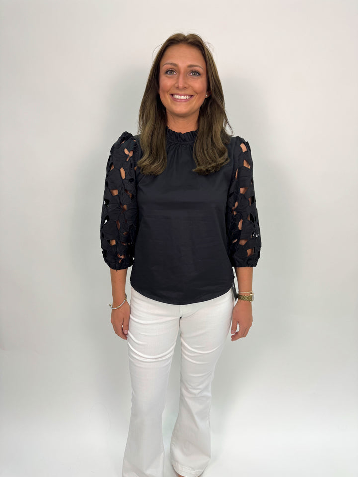 Eyelet Detail Long Sleeve Top