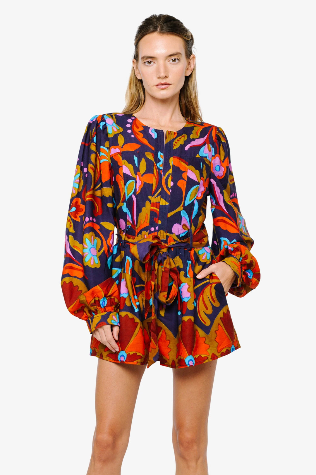 Sophie Belted Long Sleeve Romper