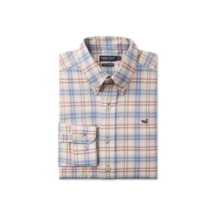 Southern Marsh Highlands Lattice Performance Dress Shirt | Slate &amp; Burnt Taupe