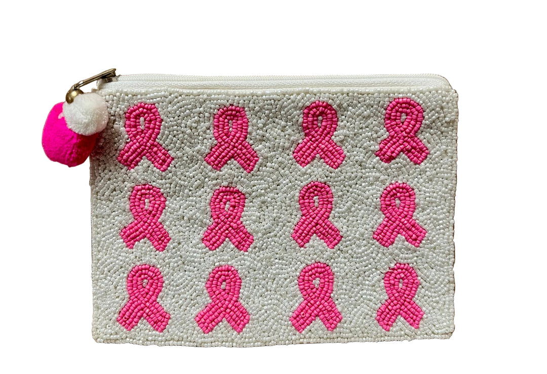La Chic Breast Cancer Ribbons Beaded Pouch